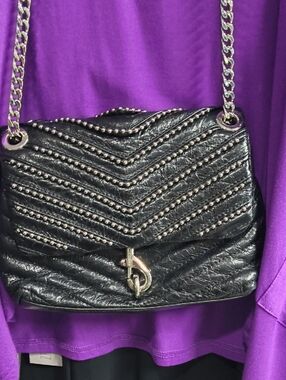 Rebecca Minkoff Edie Black Quilted Chevron Chain Shoulder Bag